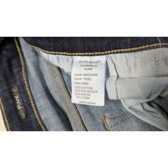 Judy Blue High-Rise Raw Hem Tall Flare Stretch Jeans Blue Denim Dark Wash 15/32 - Picture 9 of 10
